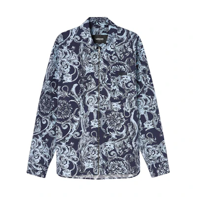 Versace SS24 Pattern Full-Print Zip Long-Sleeve Jacket Navy Blue 1013272-1A09464-5U970