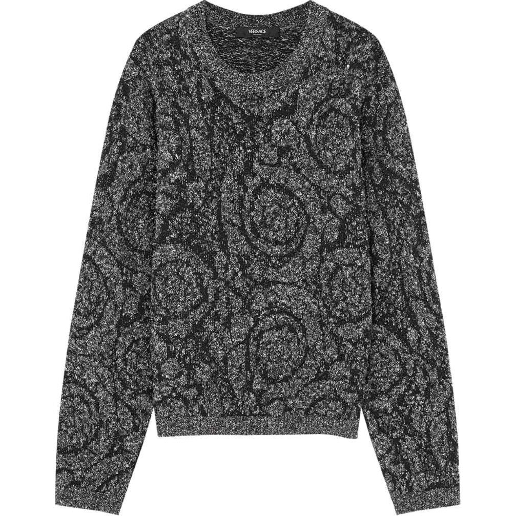 Buy ヴェルサーチ SS24 パターン ジャカード クルーネック ニット セーター ブラック 1016053-1A11189-1B000