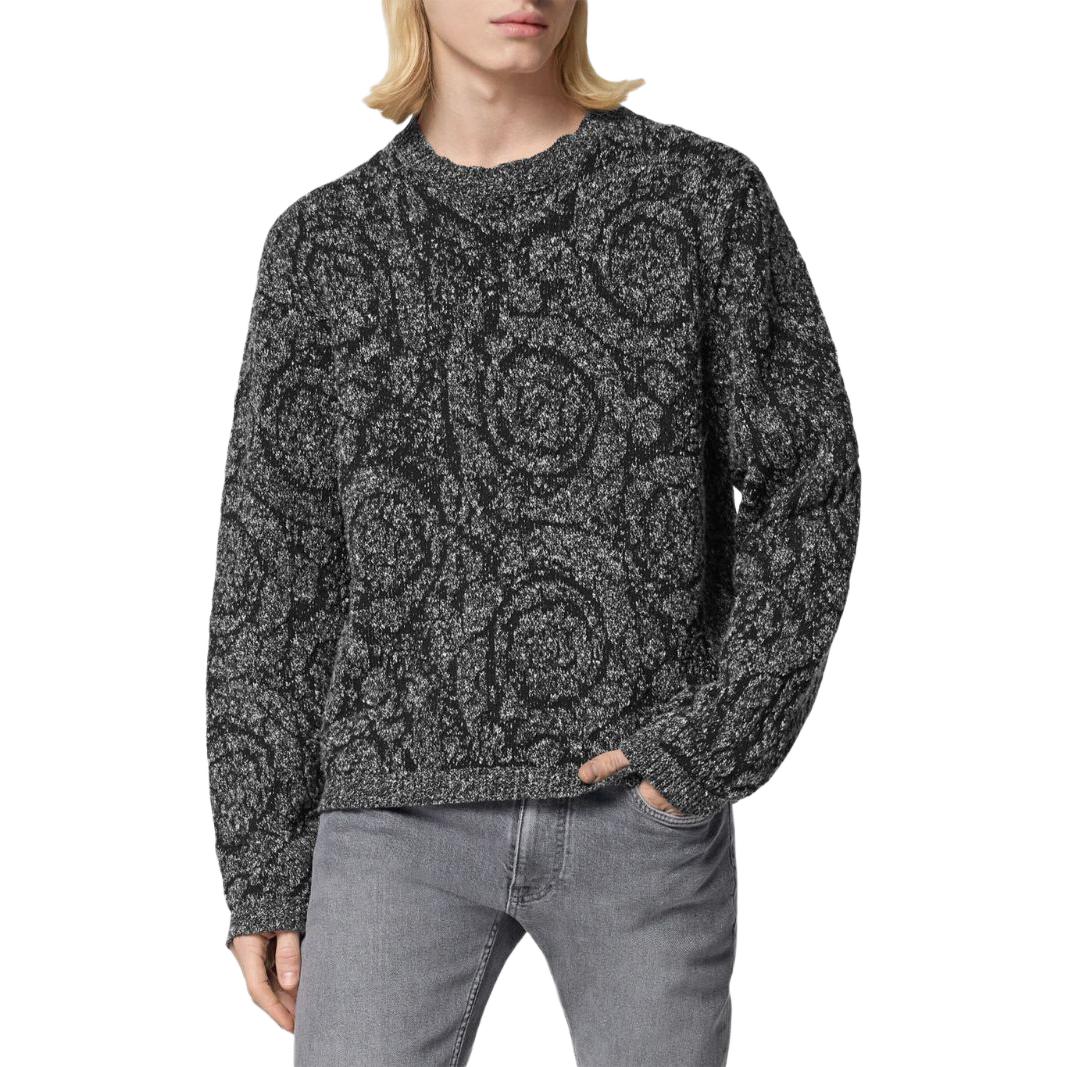 Shop ヴェルサーチ SS24 パターン ジャカード クルーネック ニット セーター ブラック 1016053-1A11189-1B000