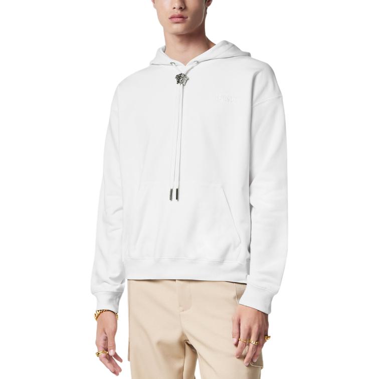 Purchase Versace SS24 Hoodie Pullover Solid Color Putih dengan Tali Serut. 1008661-1A06213-1W000