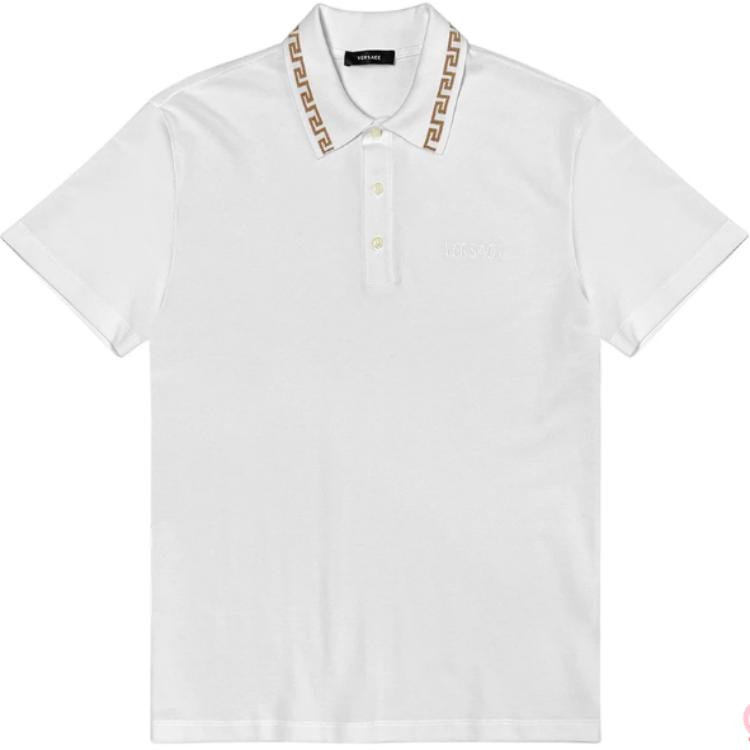 Versace SS24 White Embroidered Lettering Straight-Cut Casual  Polo Shirt 1011851-A231377-2W110