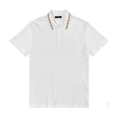 Versace SS24 White Embroidered Lettering Straight-Cut Casual Polo Shirt 1011851-A231377-2W110