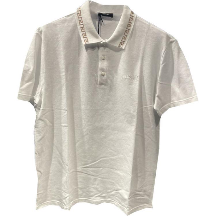 Order Versace SS24 White Embroidered Lettering Straight-Cut Casual  Polo Shirt 1011851-A231377-2W110