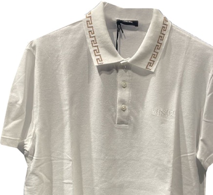 Versace SS24 White Embroidered Lettering Straight-Cut Casual Polo Shirt 1011851-A231377-2W110 Lookbook Versace SS24 White Embroidered Lettering Straight-Cut Casual Polo Shirt 1011851-A231377-2W110
