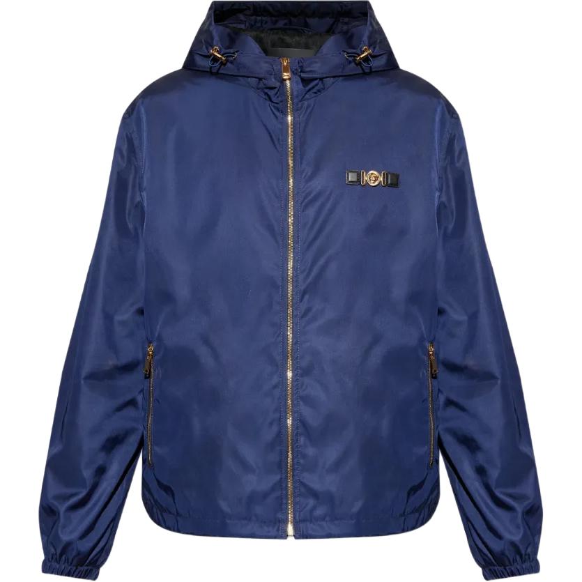 VERSACE SS25  Blue Zip-Up Hooded Bomber Jacket 1020685-1A02928-1UF50