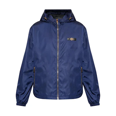 VERSACE SS25 Blue Zip-Up Hooded Bomber Jacket 1020685-1A02928-1UF50