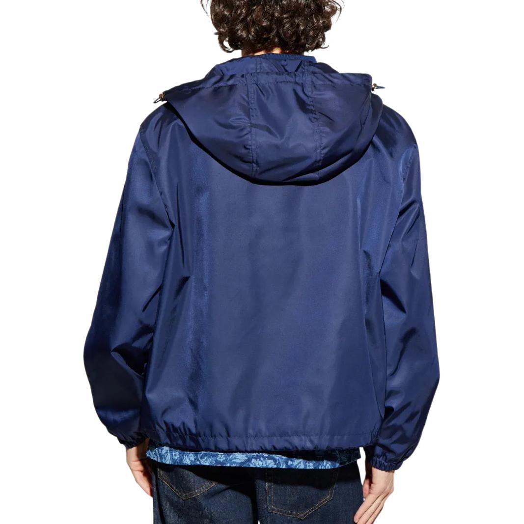 Purchase VERSACE SS25  Blue Zip-Up Hooded Bomber Jacket 1020685-1A02928-1UF50