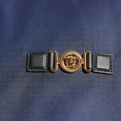 VERSACE SS25 Blue Zip-Up Hooded Bomber Jacket 1020685-1A02928-1UF50 Details for VERSACE SS25 Blue Zip-Up Hooded Bomber Jacket 1020685-1A02928-1UF50