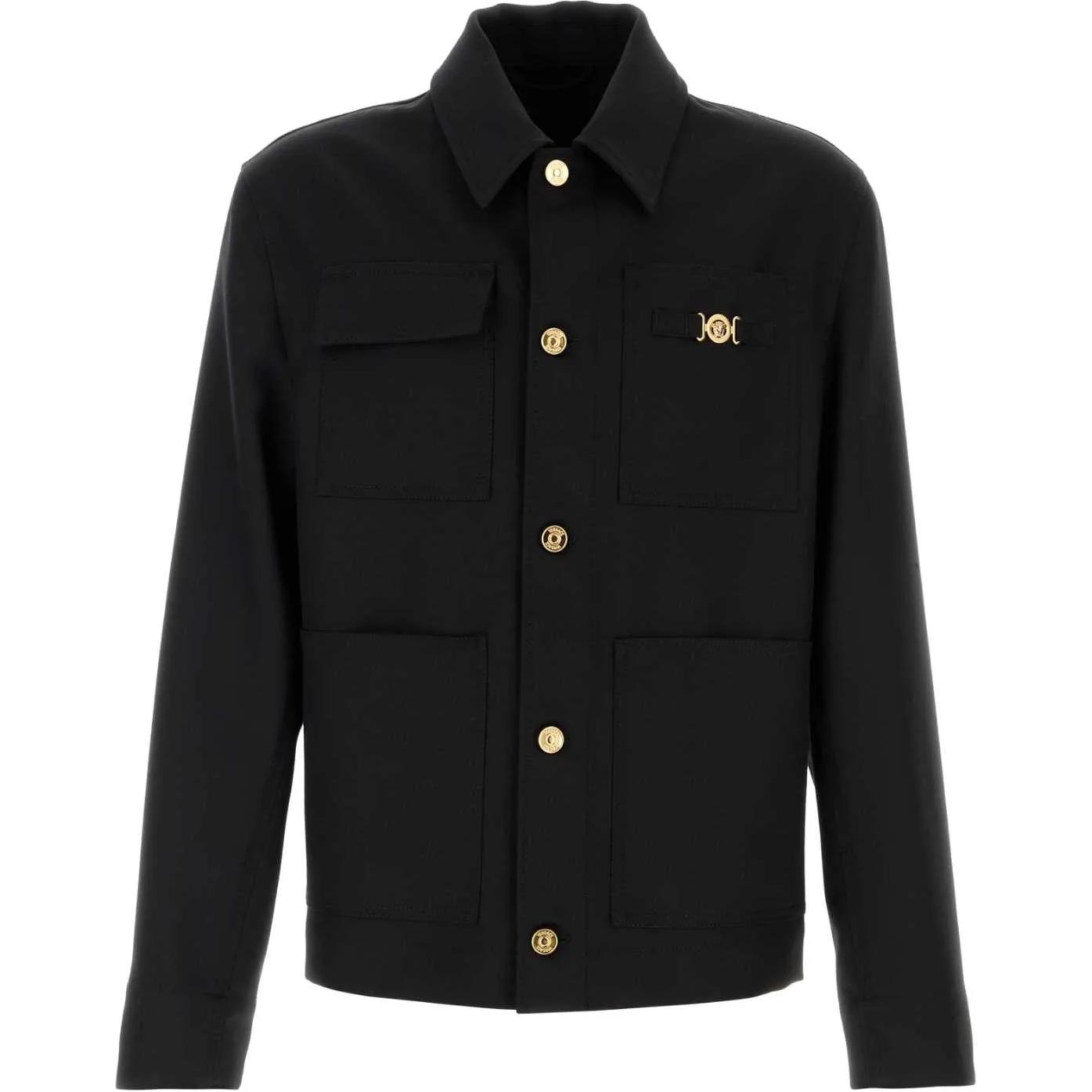 Versace SS25 Black Solid Long-Sleeve Button-Up Jacket 1018852-1A08771-1B000