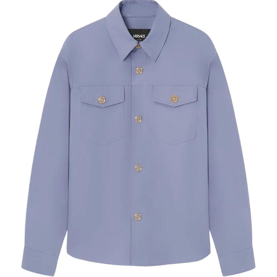 Versace SS25 Blue Solid Flap Pocket Front-Closure Jacket 1017413-1A12651-BLUE