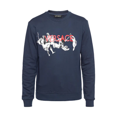 Versace Statue Logo Print Crewneck Sweatshirt Navy Blue A77121-A217878-A145