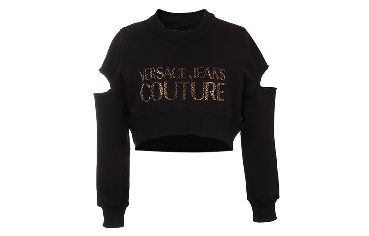 Versace Studded Logo Raglan Crop Crewneck Long Sleeve Sweatshirt Black Men B6HVA74T-30318-K42