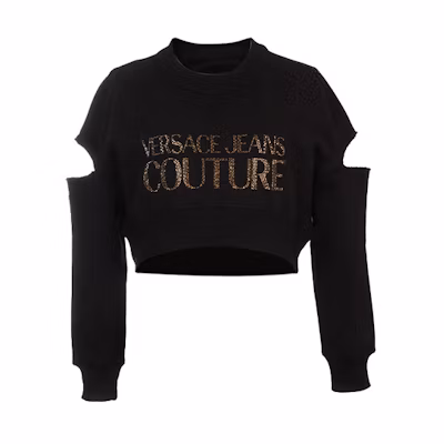 Versace Studded Logo Raglan Crop Crewneck Long Sleeve Sweatshirt Black Men B6HVA74T-30318-K42
