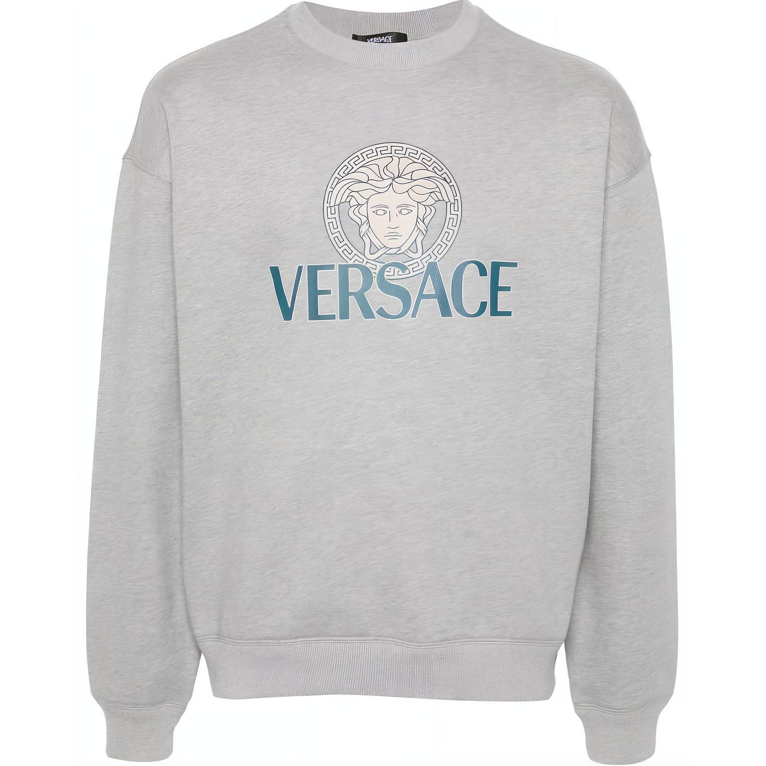 VERSACE Unisex Loose Fit Crewneck Logo Sweatshirt - Grey. 1013969-1A11401-1E090