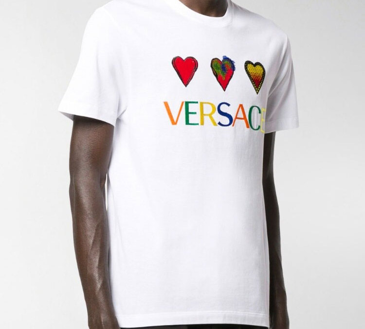 VERSACE Unisex White T-Shirt with Colorful Logo and Heart Print A83585-A224589-A001 圖 4