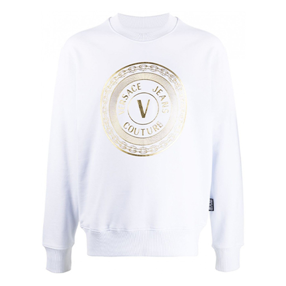 Versace V-Print Long-Sleeve Crewneck Sweatshirt White B7GZA7TX-30318-K41