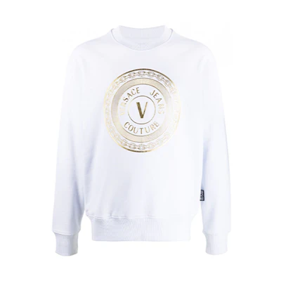 Versace V-Print Long-Sleeve Crewneck Sweatshirt White B7GZA7TX-30318-K41