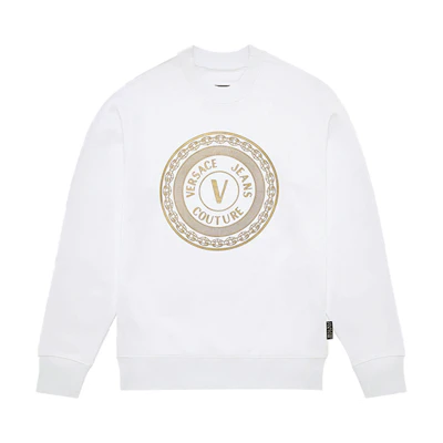Versace V Print Crewneck Long Sleeve Sweatshirt White EB7GZA7TX-E30318-EK41