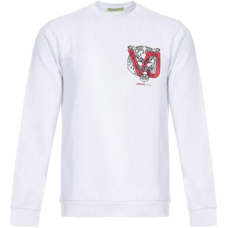 Versace White Cotton Crewneck Long-Sleeve Sweatshirt B7GSA7FZ-36604-003