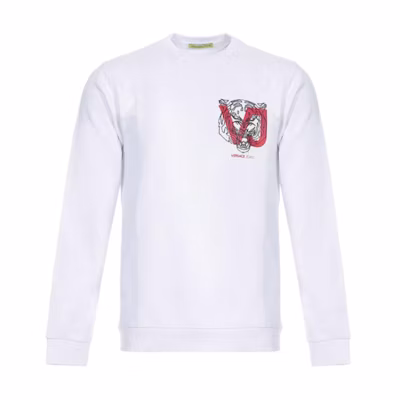 Versace White Cotton Crewneck Long-Sleeve Sweatshirt B7GSA7FZ-36604-003