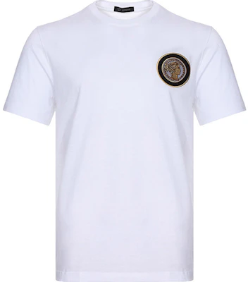 ヴェルサーチ ホワイト コットン クルーネック Tシャツ キャラクターロゴ入り A79437-A201952-A001 Order ヴェルサーチ ホワイト コットン クルーネック Tシャツ キャラクターロゴ入り A79437-A201952-A001