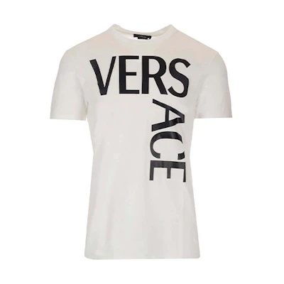 VERSACE White Cotton Logo Print Short Sleeve T-Shirt 1001288-1A00922-1W000