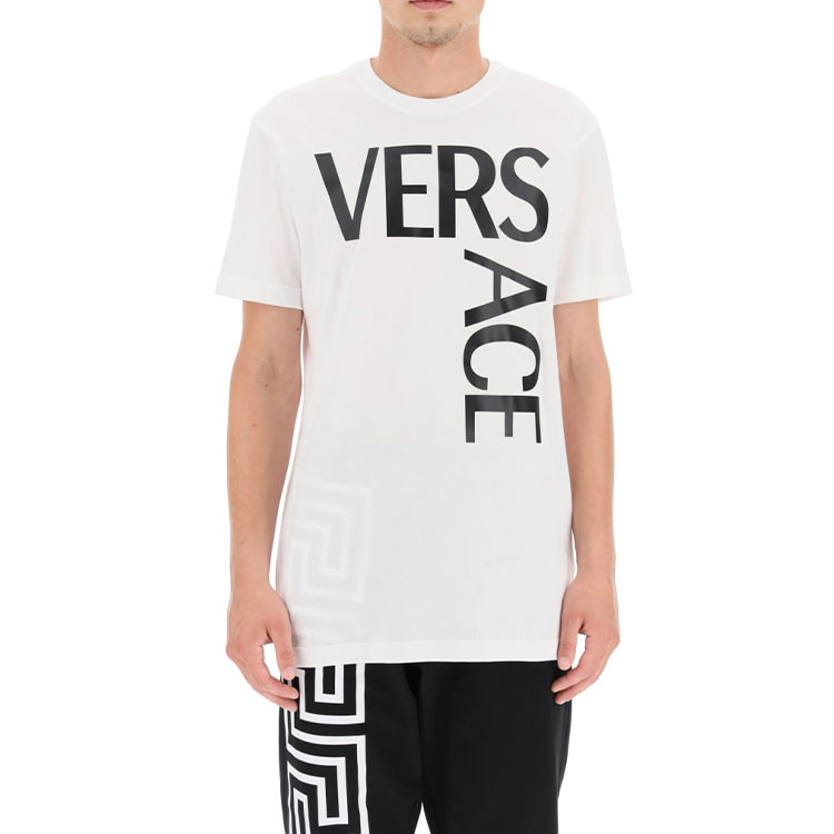 Shop VERSACE White Cotton Logo Print Short Sleeve T-Shirt 1001288-1A00922-1W000