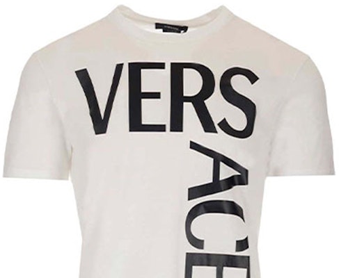 VERSACE White Cotton Logo Print Short Sleeve T-Shirt 1001288-1A00922-1W000 Cheap VERSACE White Cotton Logo Print Short Sleeve T-Shirt 1001288-1A00922-1W000