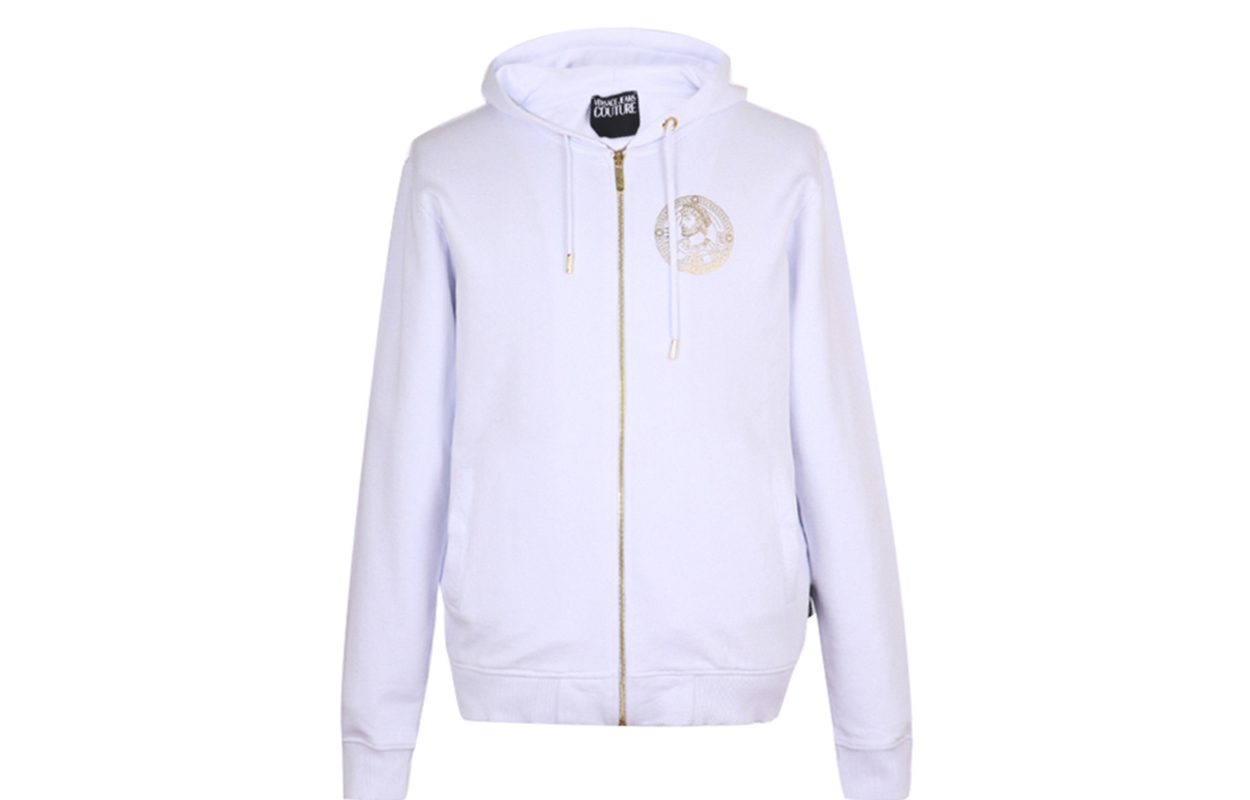 Versace White Cotton Zip-Up Long Sleeve Sweatshirt B7GUA7F1-36604-003