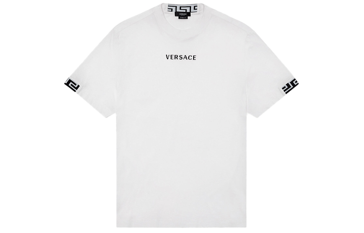 VERSACE White Crewneck Logo Embroidered Short Sleeve T-Shirt A88650-A235263-A1001