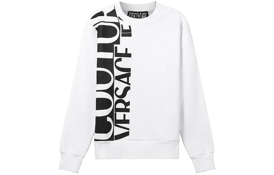 Versace White Crewneck Sweatshirt with Letter Print and Fleece 71GAIT17-CF00T-003
