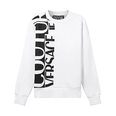 Versace White Crewneck Sweatshirt with Letter Print and Fleece 71GAIT17-CF00T-003