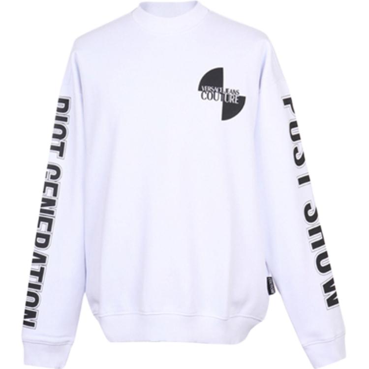 Versace White Crewneck Sweatshirt with Letter Print Long Sleeves B7GUA7F6-30216-003