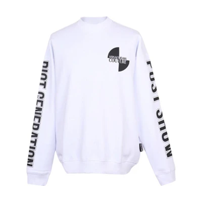 Versace White Crewneck Sweatshirt with Letter Print Long Sleeves B7GUA7F6-30216-003