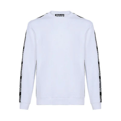 Versace White Crewneck Sweatshirt with Side Logo and Fleece Blend B7GUA7FH-13936-003