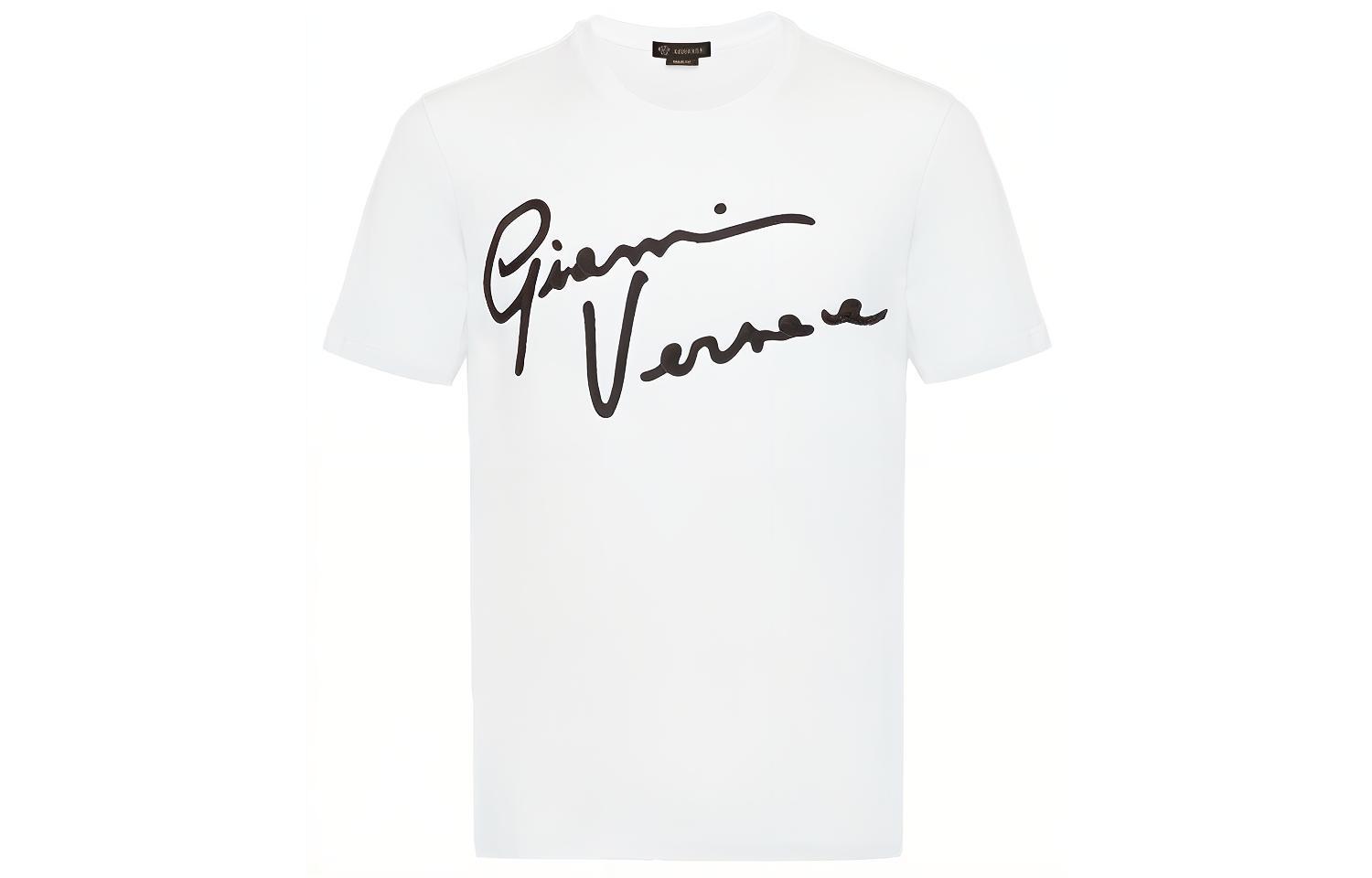 Versace White Crewneck T-Shirt with Letter Applique A85162-A228806-A2048