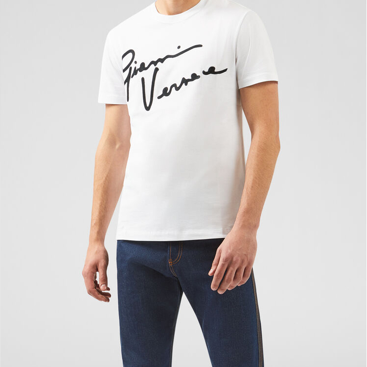 Versace White Crewneck T-Shirt with Letter Applique A85162-A228806-A2048 圖 4