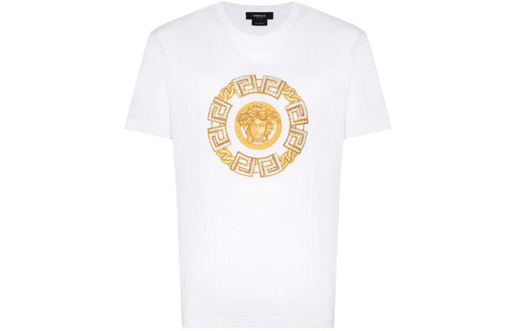 VERSACE White Embroidered Logo Crew Neck Short-Sleeve T-Shirt A87386-A228806-A1001