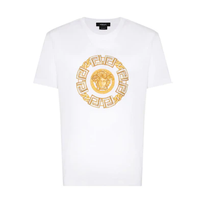VERSACE White Embroidered Logo Crew Neck Short-Sleeve T-Shirt A87386-A228806-A1001