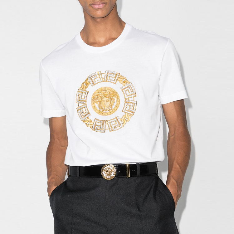 VERSACE White Embroidered Logo Crew Neck Short-Sleeve T-Shirt A87386-A228806-A1001 圖 3