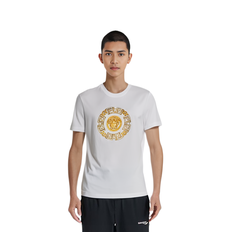 VERSACE White Embroidered Logo Crew Neck Short-Sleeve T-Shirt A87386-A228806-A1001 圖 4