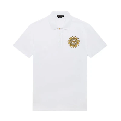 VERSACE White Embroidered Short Sleeve Polo Shirt A85111-A231240-A2088