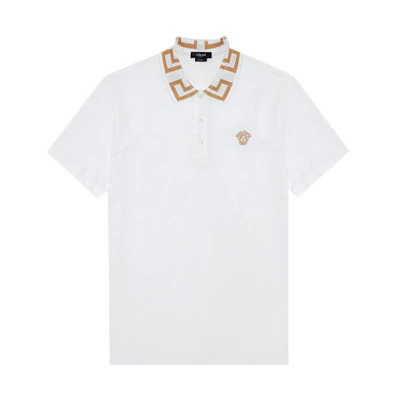 Versace White Letter Print Button-Up Straight Short Sleeve Polo Shirt A87402-A231240-A1001