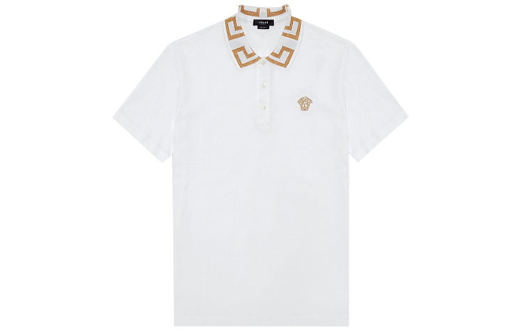 Order Versace Polo Blanco con Letras Estampadas y Manga Corta A87402-A231240-A1001