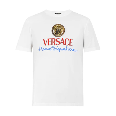 Versace White Letter Print Crew Neck Short Sleeve T-Shirt A85989-A228806-A1002