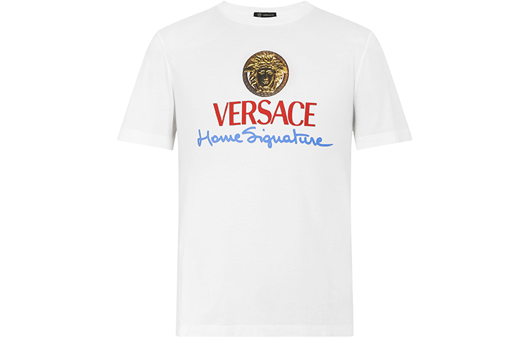 Versace White Letter Print Crew Neck Short Sleeve T-Shirt A85989-A228806-A1002 圖 2