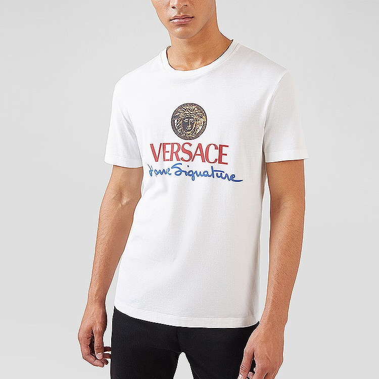 Versace White Letter Print Crew Neck Short Sleeve T-Shirt A85989-A228806-A1002 圖 5