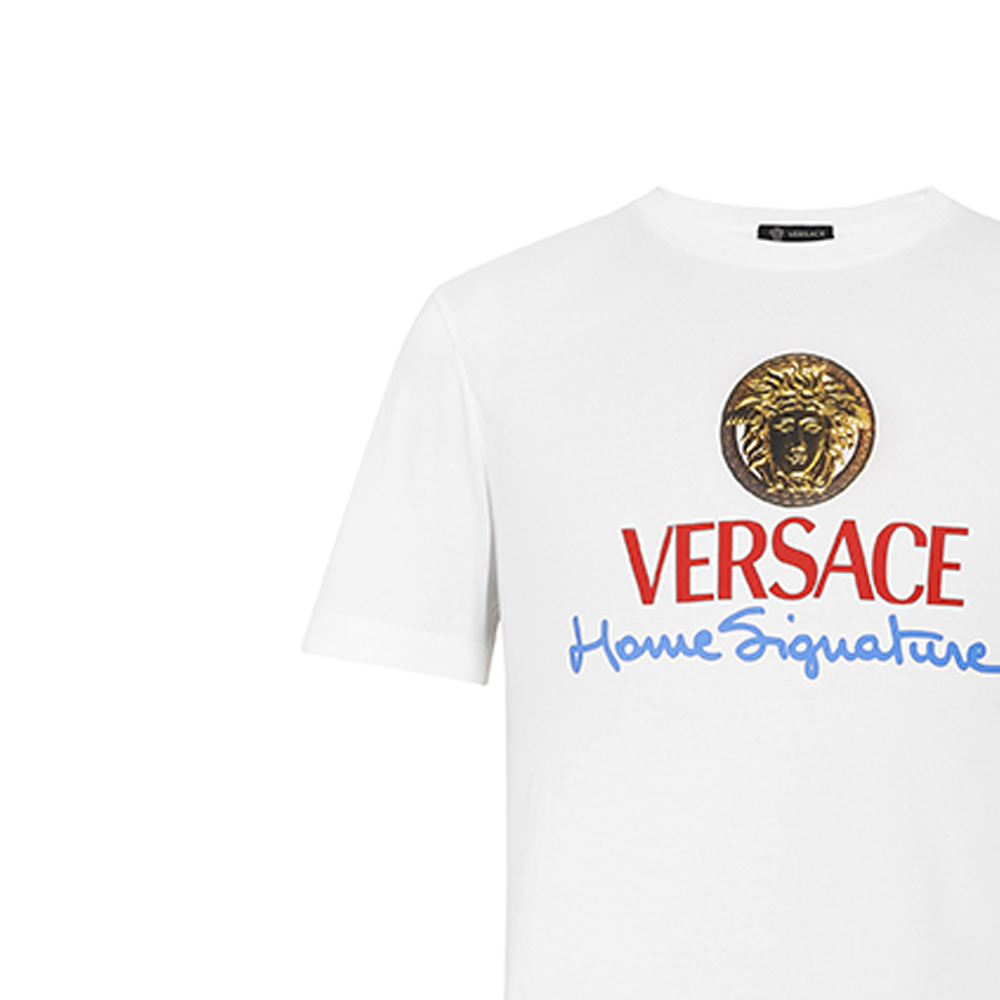 Versace White Letter Print Crew Neck Short Sleeve T-Shirt A85989-A228806-A1002 圖 7