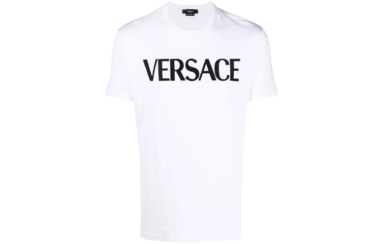 VERSACE White Logo Embroidered Crew Neck Short Sleeve T-Shirt 10012841A00918-1W000 圖 2