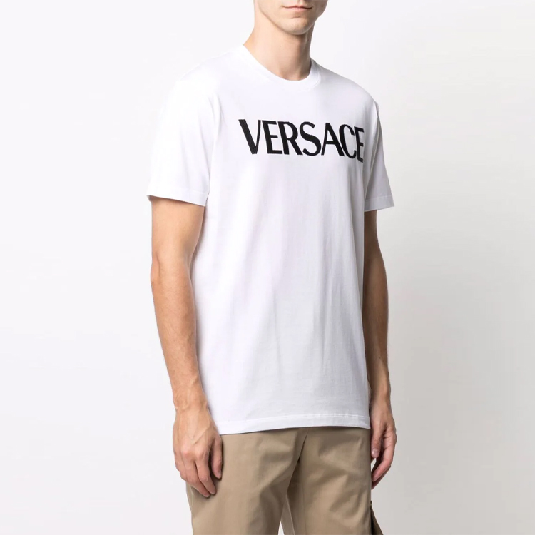 VERSACE White Logo Embroidered Crew Neck Short Sleeve T-Shirt 10012841A00918-1W000 圖 4
